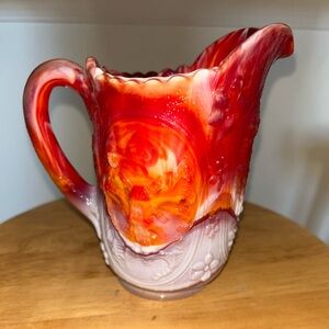 Imperial Glass Slag Pitcher Windmill Pattern Perfect Condition Red Orange